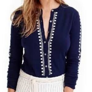 J.Crew Navy Blue Embroidered Eyelet Jackie Cardigan. NWT. Women’s size Small.